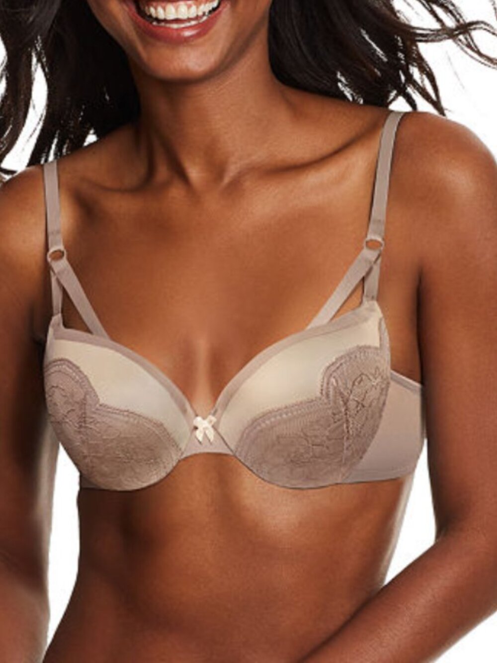 Maidenform Women's Lift Push Up Bra With Strappy Lace Demi Beige Size 38C 12544